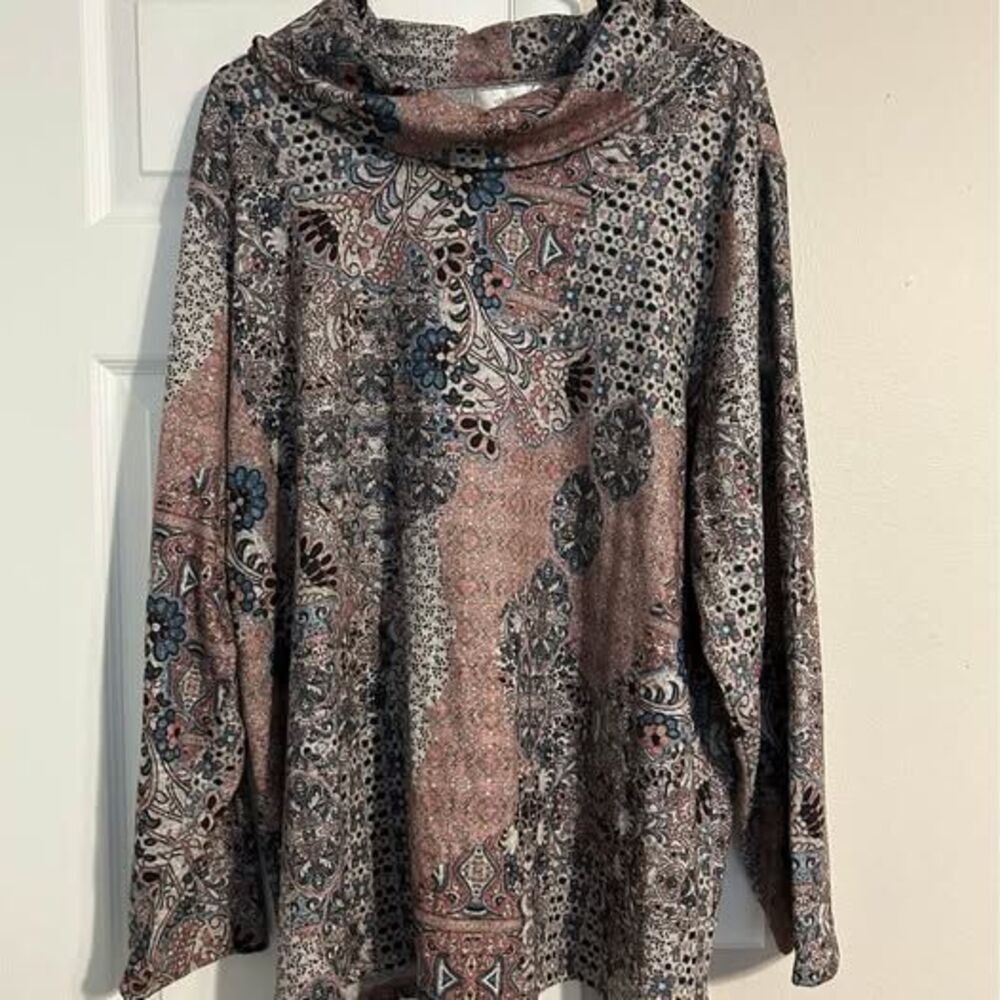 cj banks Paisley Cowl Neck Long Sleeve Top 2X